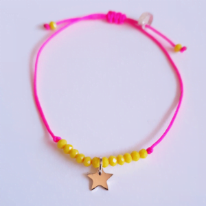 Bracelet cordon pendentif étoile mini LILOU rose et jaune