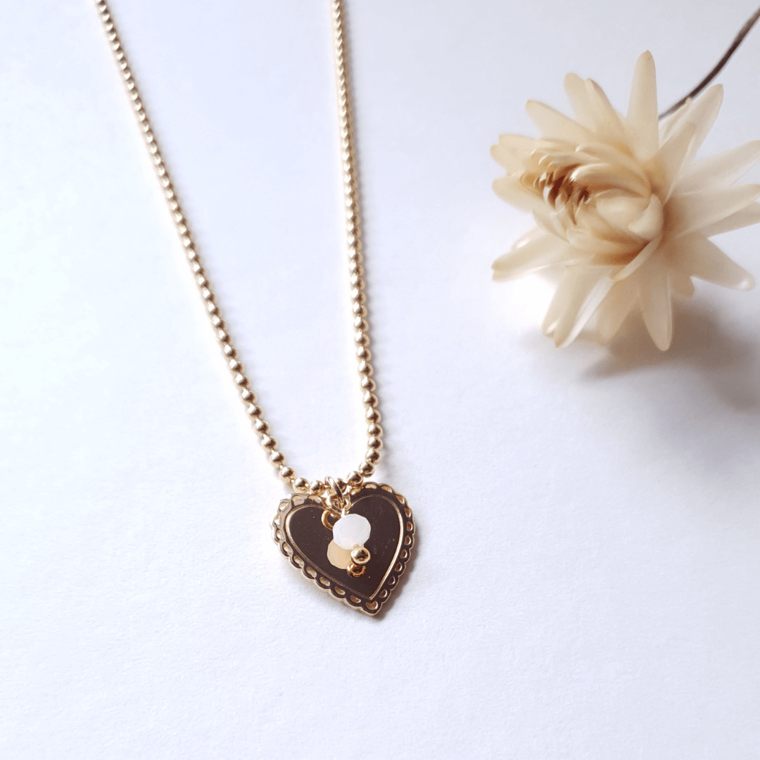 Collier chaîne plaqué or pendentif cœur et perle de verre PETRA