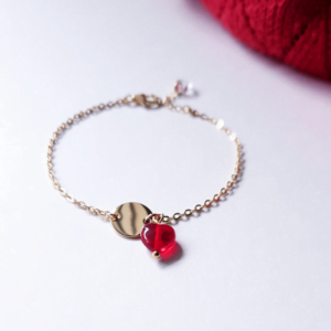 Bracelet chaîne pendentif rond et cœur de verre TIARA